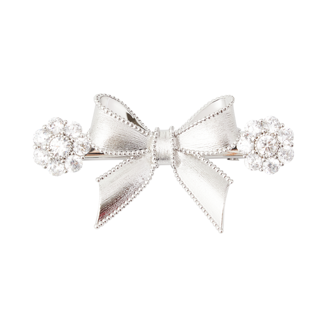 위민 x 슈슈통 쇼트 보우노트 젬스톤 헤어 클립 실버 - 26FW(Yvmin x Shushu/Tong Short Bowknot Gemstone Hair Clip Silver - 26FW)