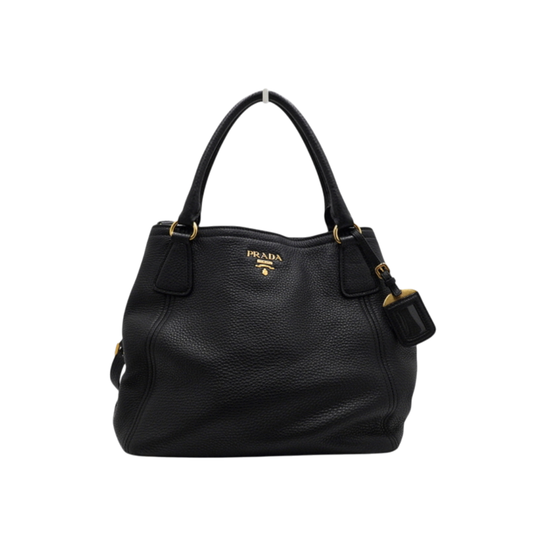 ITEL5KCPF7HA Prada BN2534 Black Vitello Daino Gold Logo Tote Bag