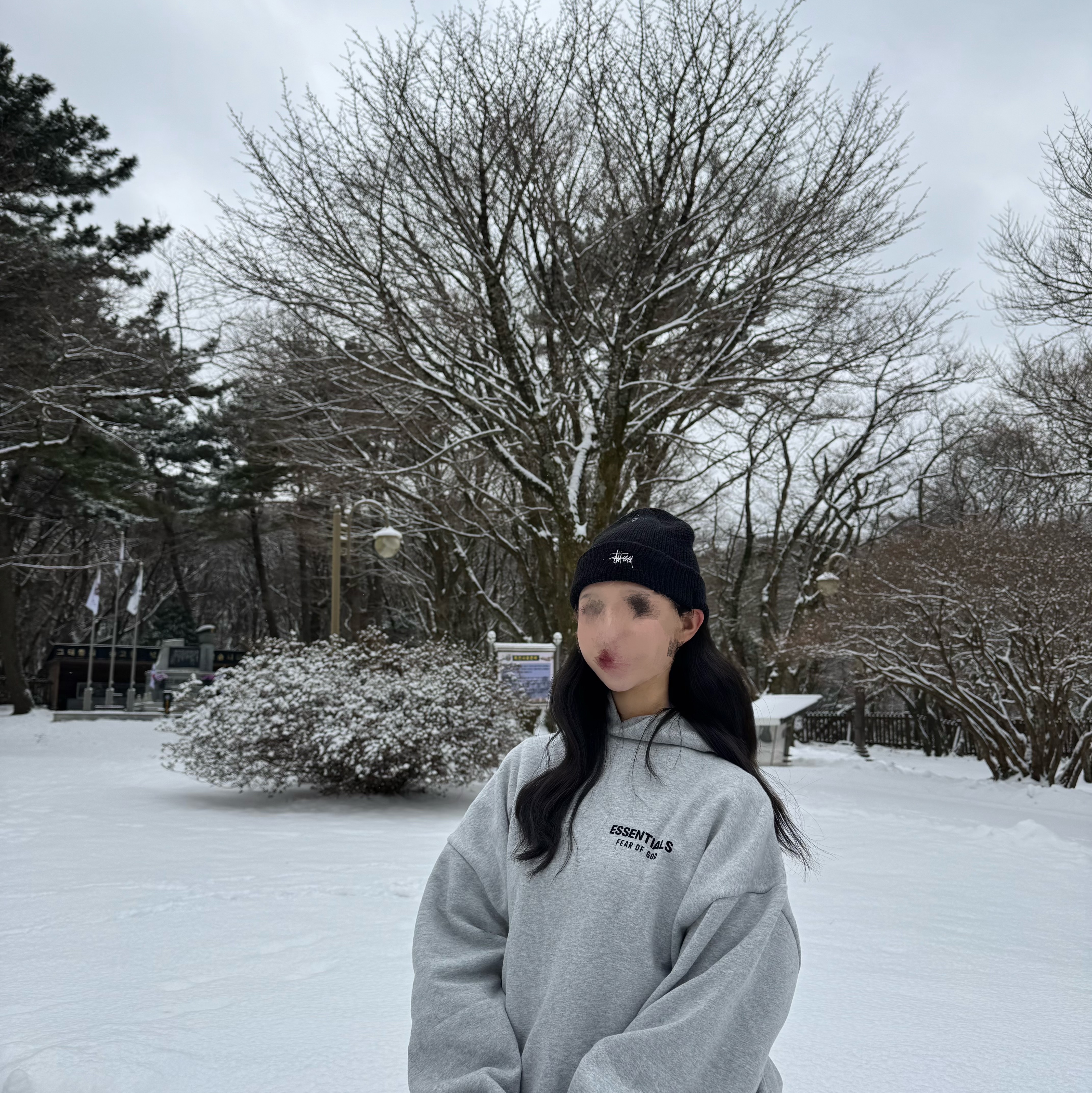 Essentials Fleece Hoodie Light Heather Grey - 24FW 착용 스타일 - 2