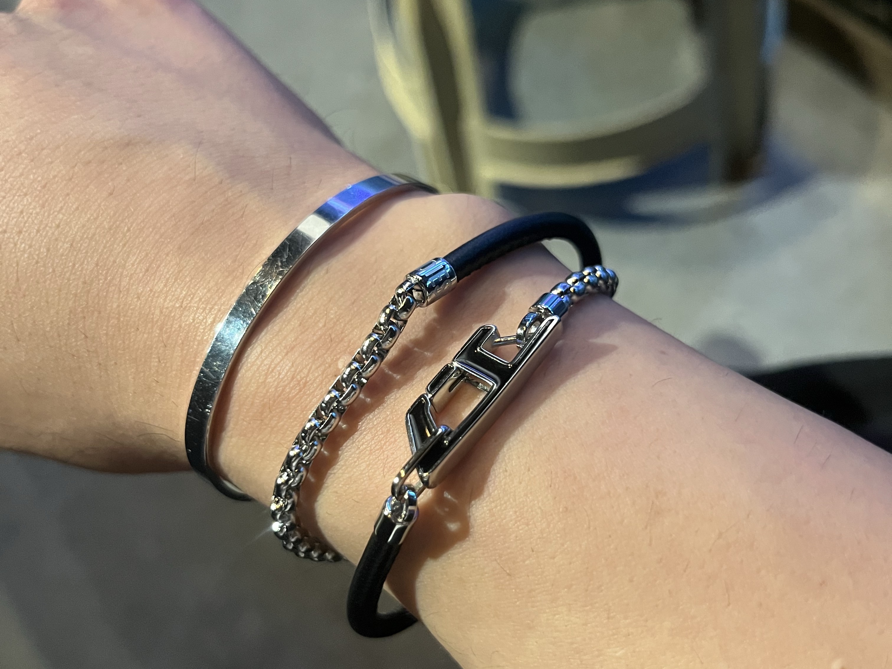 Diesel Dx1472 Stainless Steel Chain Bracelet Silver Black 착용 스타일