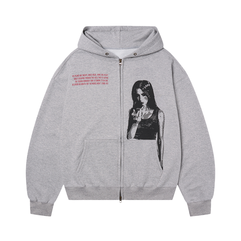 아모우 콜백 후디 집업 화이트 그레이(AMOU Call Back Hoodie Zip-up White Gray)