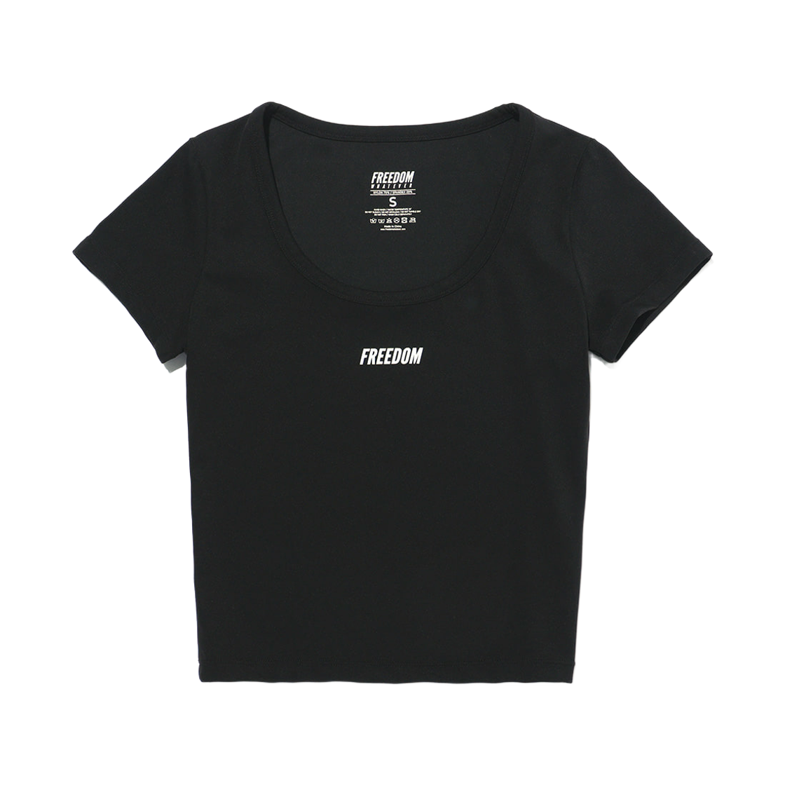 프리덤 스몰로고 U넥 크롭 숏 슬리브 블랙(FREEDOM Small Logo U-Neck Crop Short Sleeve Black)