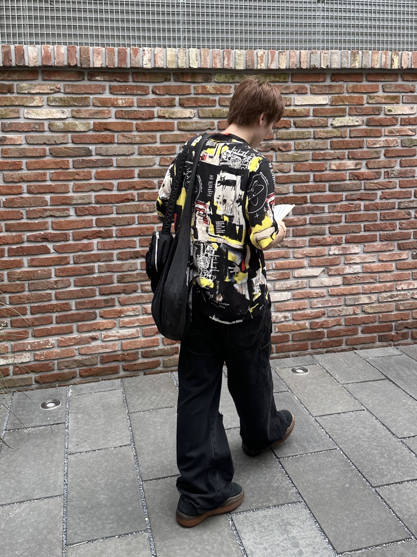 Kapital 14 oz. Denim Bone Print Book Bag Black, Polyteru 1011 Cross Patched Denim Pants Black (Cut Off Knee) 착용 스타일