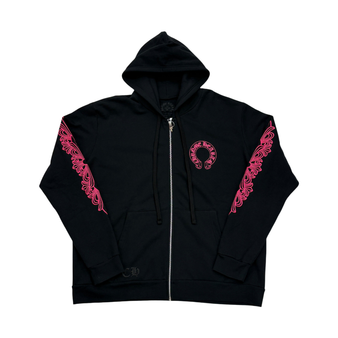 970001 the dosan_ Chrome Hearts Floral Cross Hoodie Zip Up Black/Pink