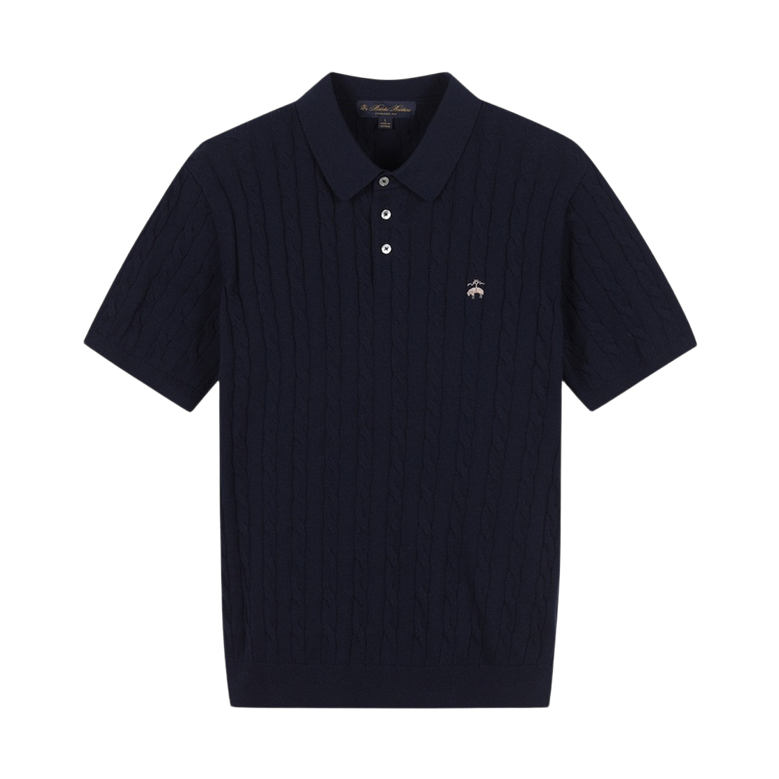 BBWTMO204A-DNA BrooksBrothers Online Exclusive Cotton Cable Polo Short Sleeve Sweater Dark Navy