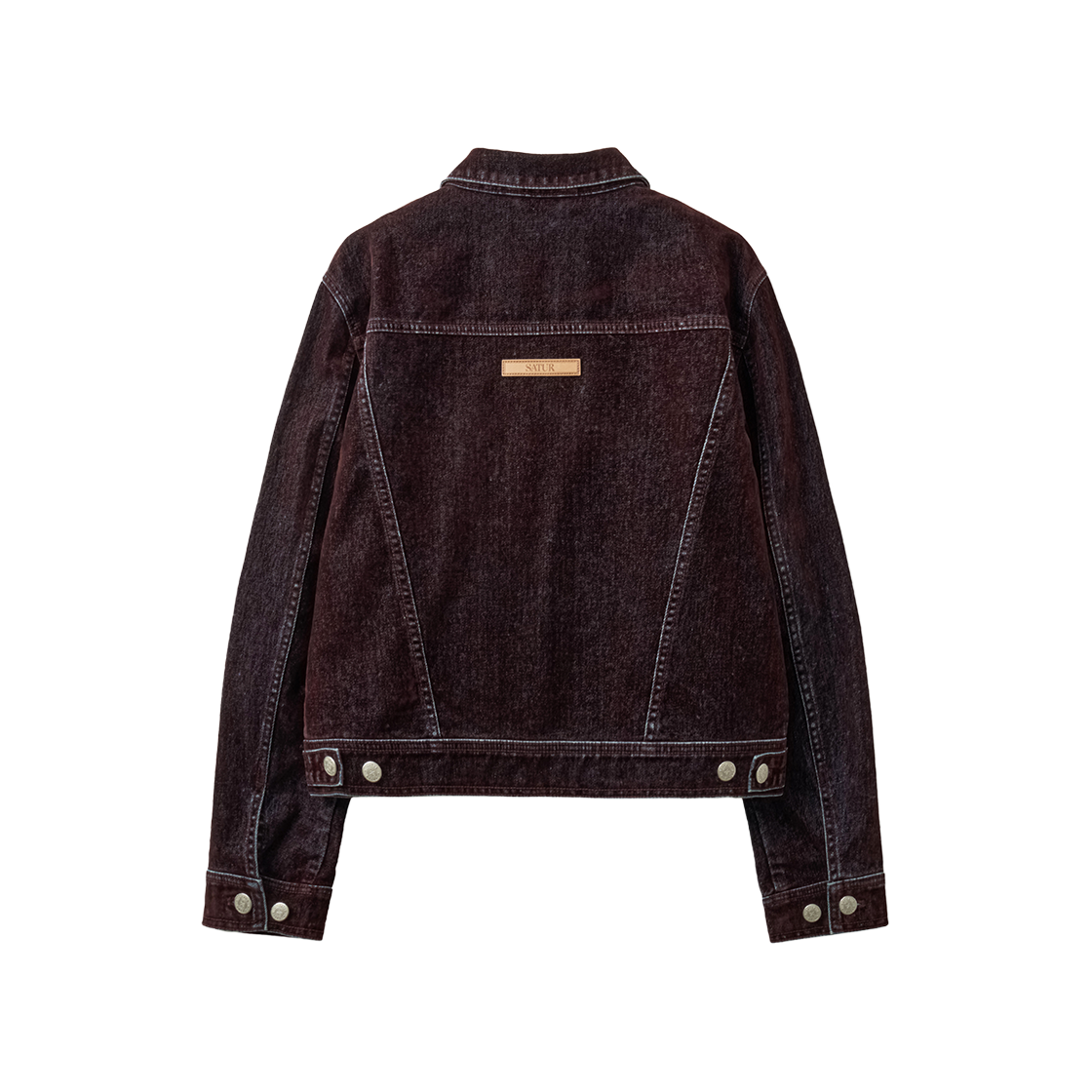 세터 우먼 플로킹 데님 트러커 자켓 버건디(SATUR W Flocking Denim Trucker Jacket Burgundy) - 2