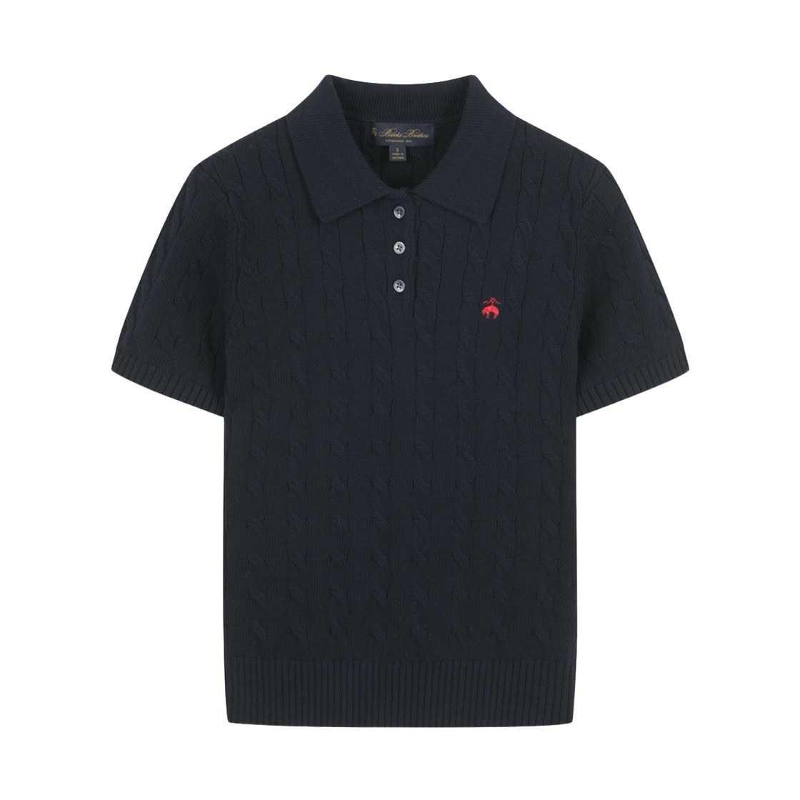 브룩스브라더스 여성 코튼 케이블 폴로 반팔 스웨터 다크네이비(BrooksBrothers Women's Cotton Cable Polo Short Sleeve Sweater Dark Navy)