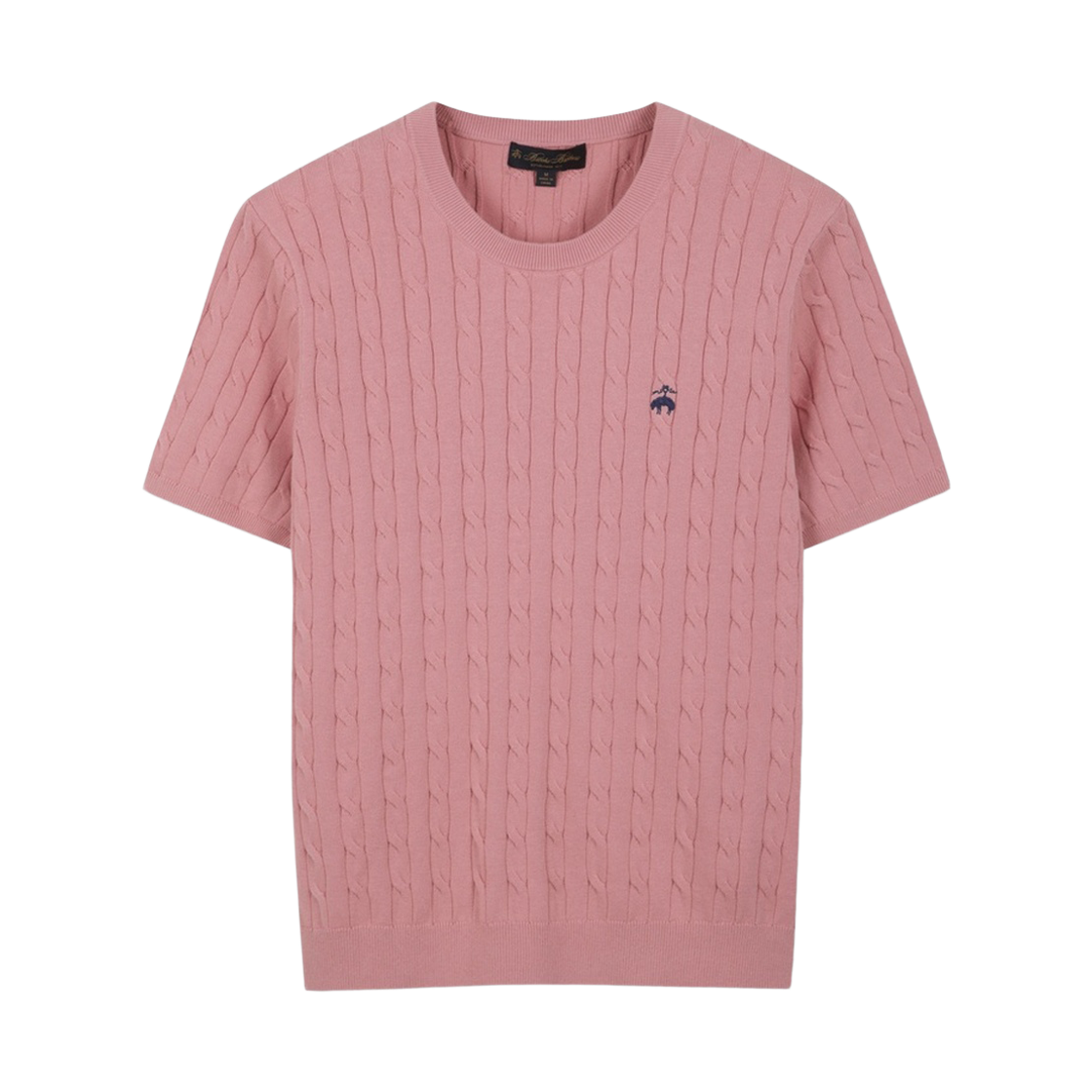 BBWRMOG203CGM BrooksBrothers Online Exclusive Cotton Cable Crewneck Short Sleeve Sweater Pink