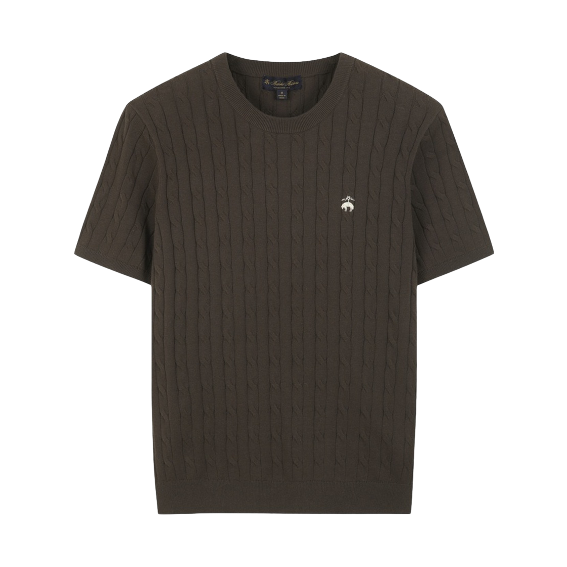 BBWRMOG2034GM BrooksBrothers Online Exclusive Cotton Cable Crewneck Short Sleeve Sweater Brown