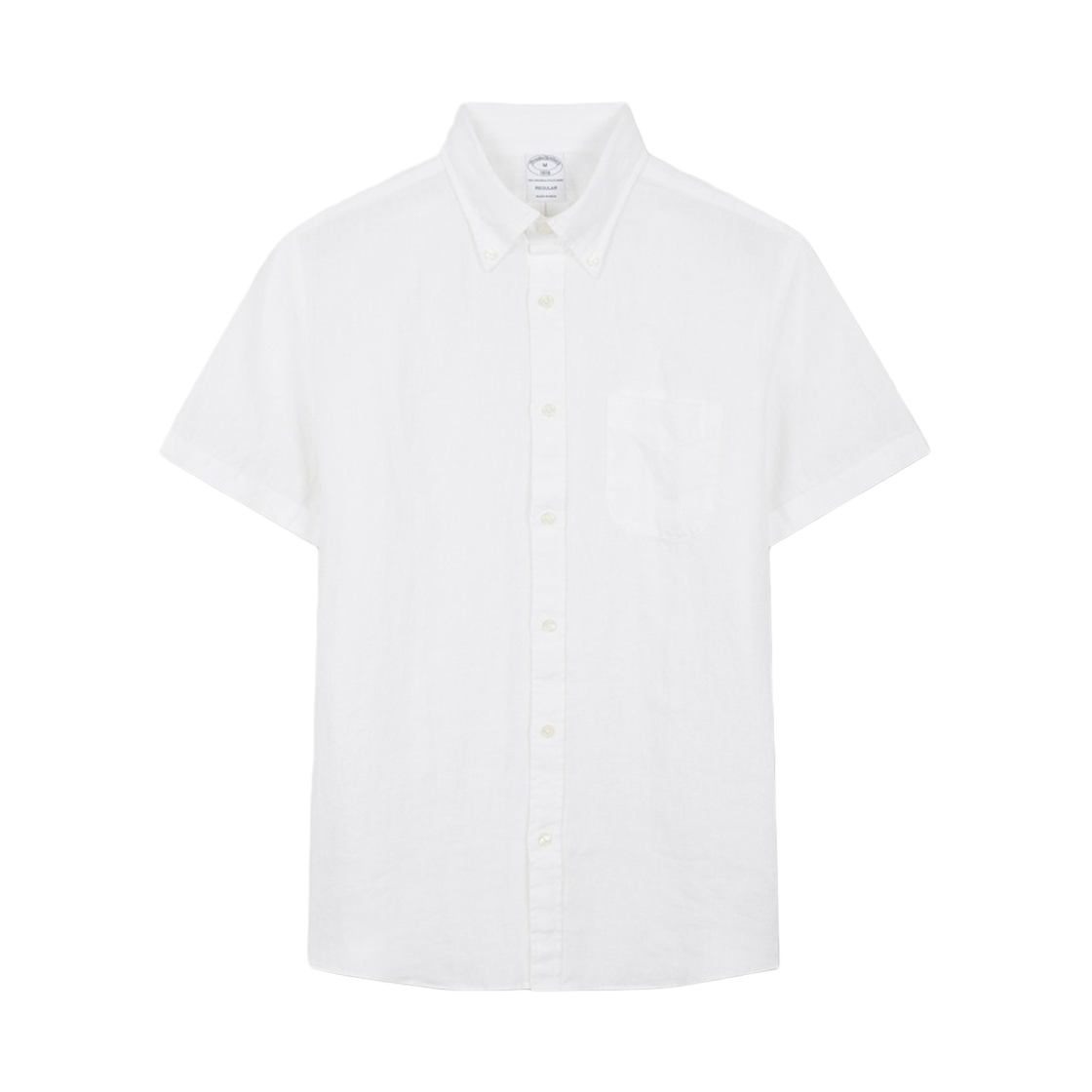 BBTPMF0038AGM BrooksBrothers Linen Solid Short Sleeve Shirt White