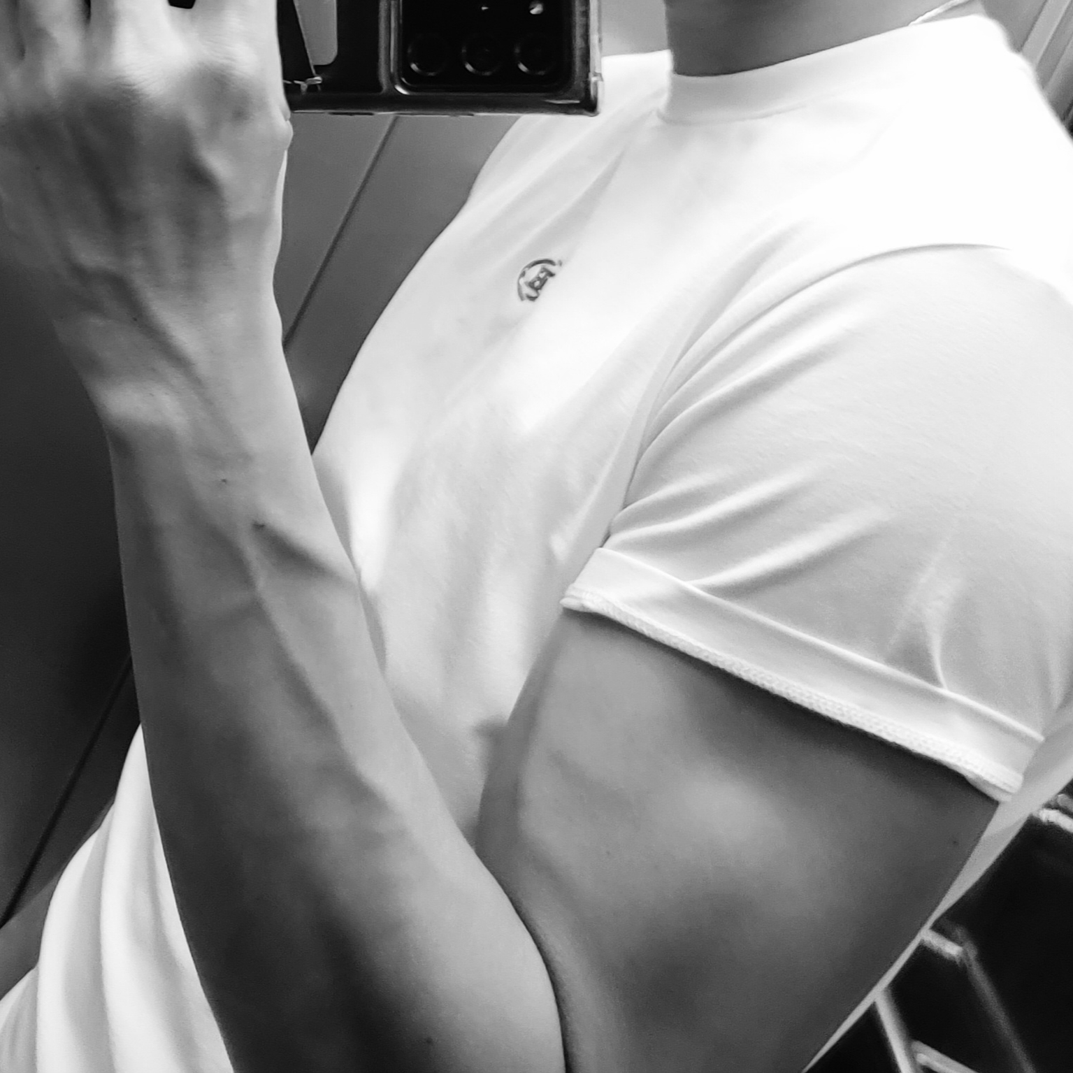 BORN TO WIN Silver B Logo Muscle Fit T-Shirts White 착용 스타일