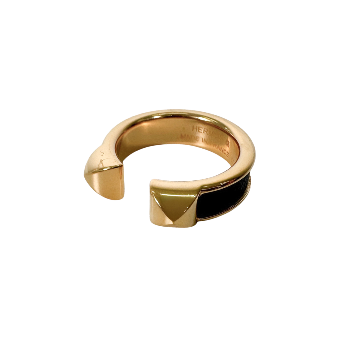 ITBLMWRTFFKS Hermes Athena Double Stud Ring Noir Black Calfskin Leather