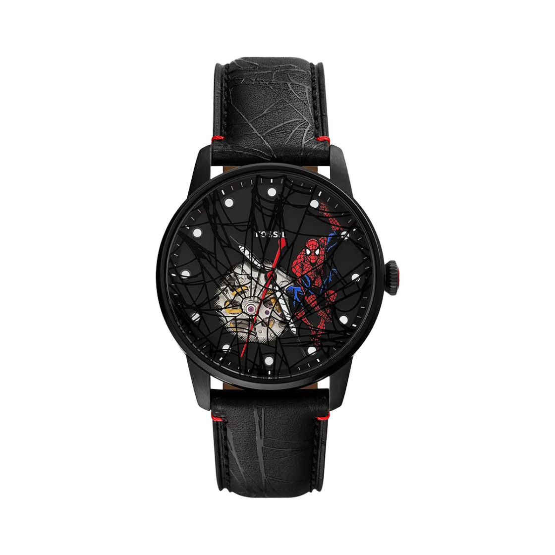파슬 x 마블 스파이더맨 리미티드 에디션 오토매틱 쓰리핸드 42mm 레더 블랙(Fossil x Marvel Spider-Man Limited Edition Automatic Three-Hand 42mm Leather Black) - 1