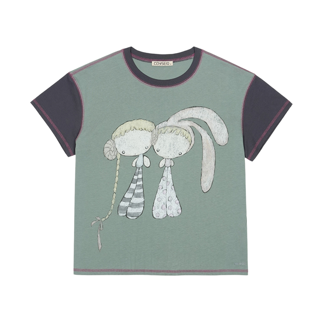코이세이오 컬러 블록 그래픽 티셔츠 그린(COYSEIO Color Block Graphic T-Shirt Green) - 1