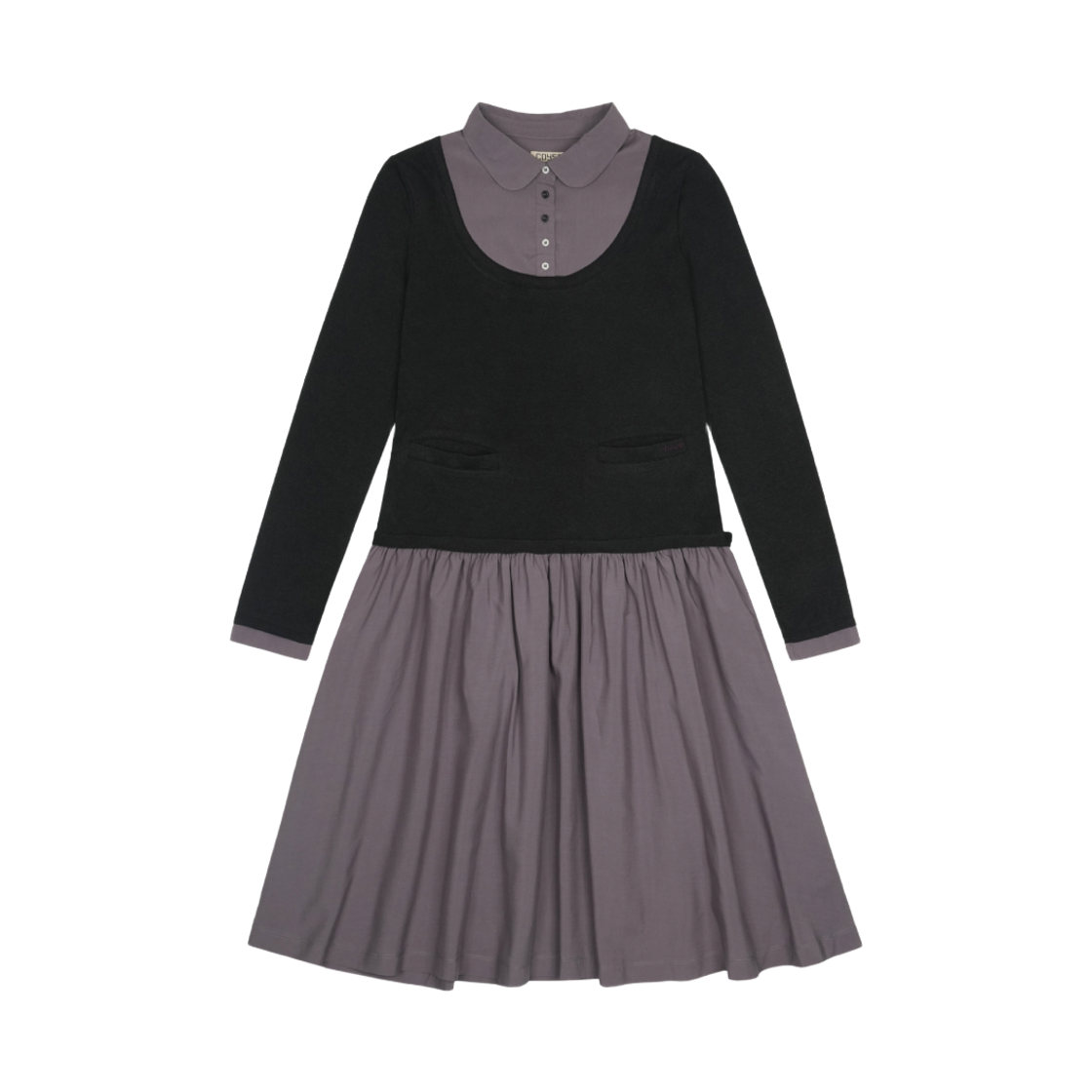 코이세이오 레이어드 셔츠 가디건 셔링 드레스 블랙(COYSEIO Layered Shirt Cardigan Shirring Dress Black)