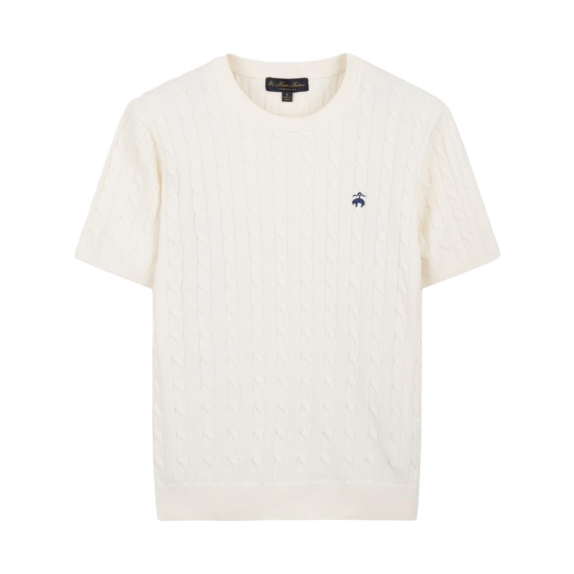 BBWRMOG203AGM BrooksBrothers Online Exclusive Cotton Cable Crewneck Short Sleeve Sweater White