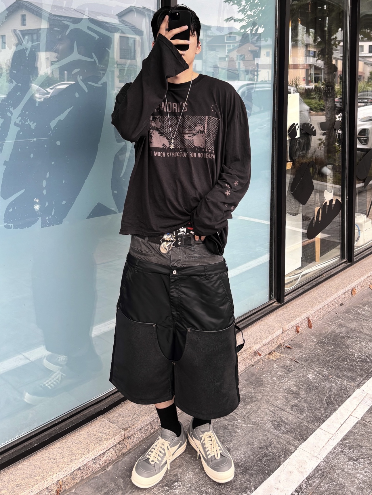 Wapworks Airflow Light Long Sleeve Black, Rick Owens Vintage Sneaks Black Milk 착용 스타일 - 3