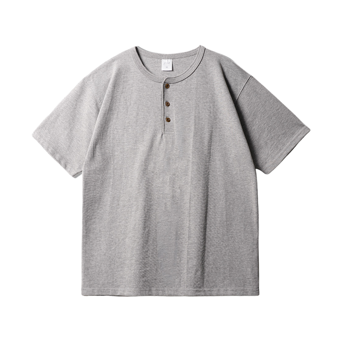 KJST2707_gray_29 JEMUT Round Henry Neck Short Sleeve Gray KJST2707