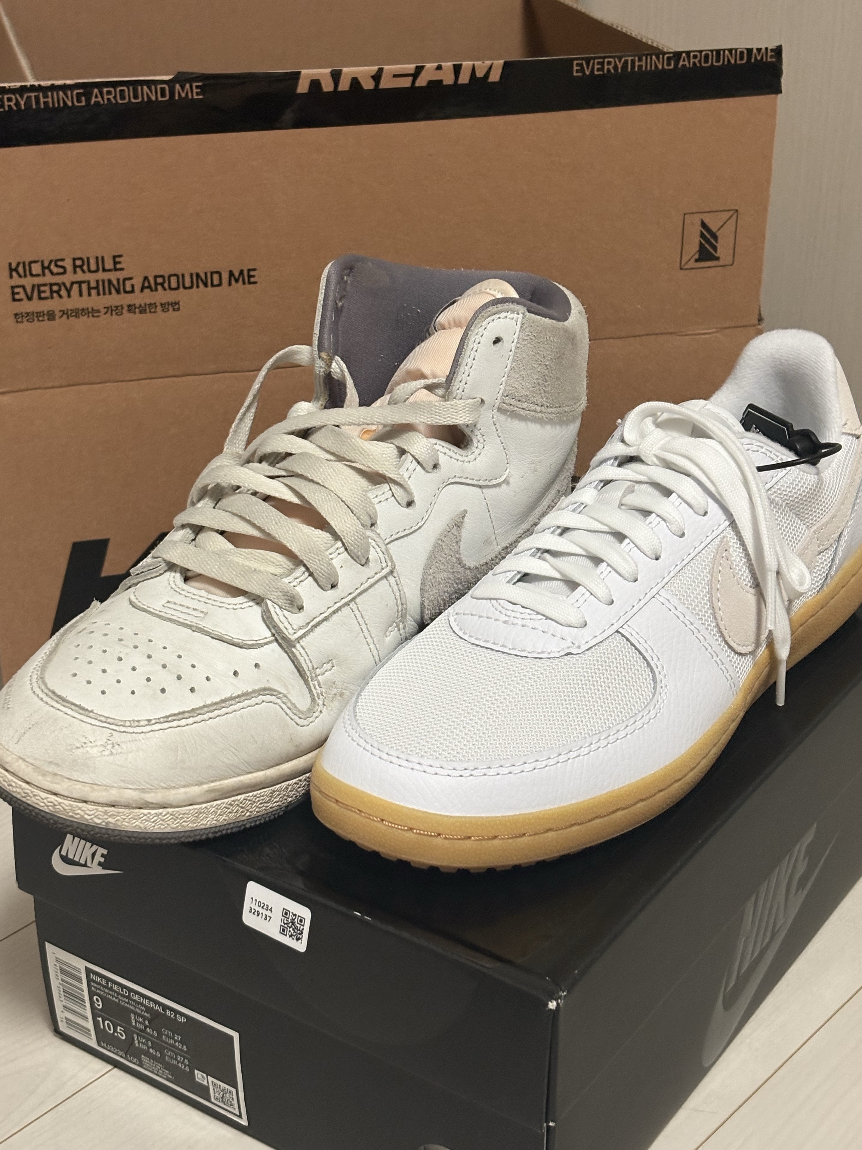 Nike Field General 82 White and Light Bone, Jordan Air Ship PE SP Summit White Gunsmoke 착용 스타일 - 2