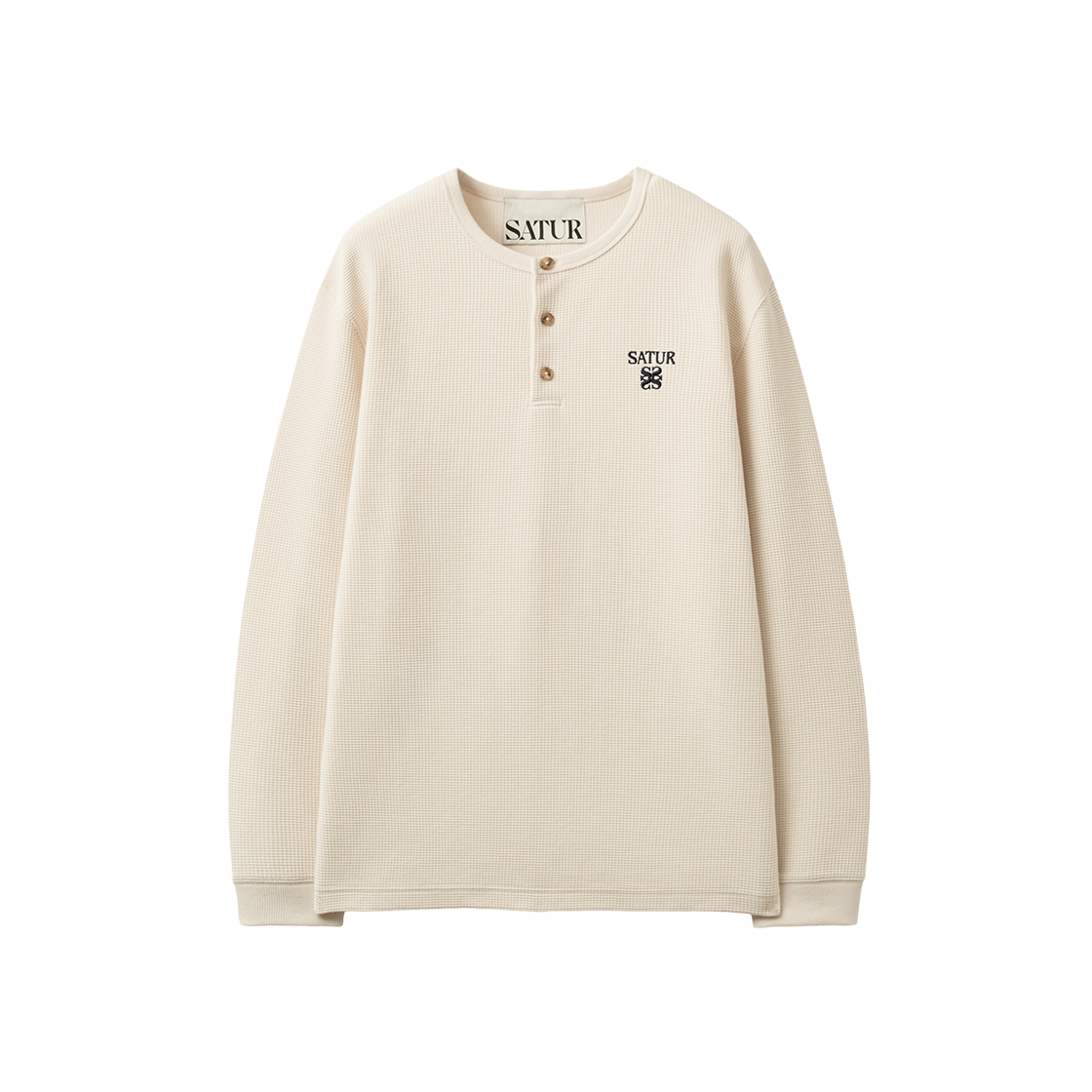 SA263ULS04CRM0 SATUR Waffle Henley Neck Long Sleeve Cream