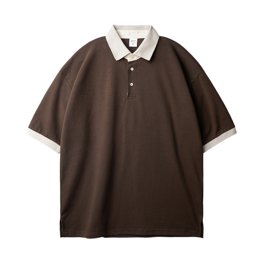 KJST2616_brown_29 JEMUT Chess Ringer Collar Short T-Shirt Brown KJST2616