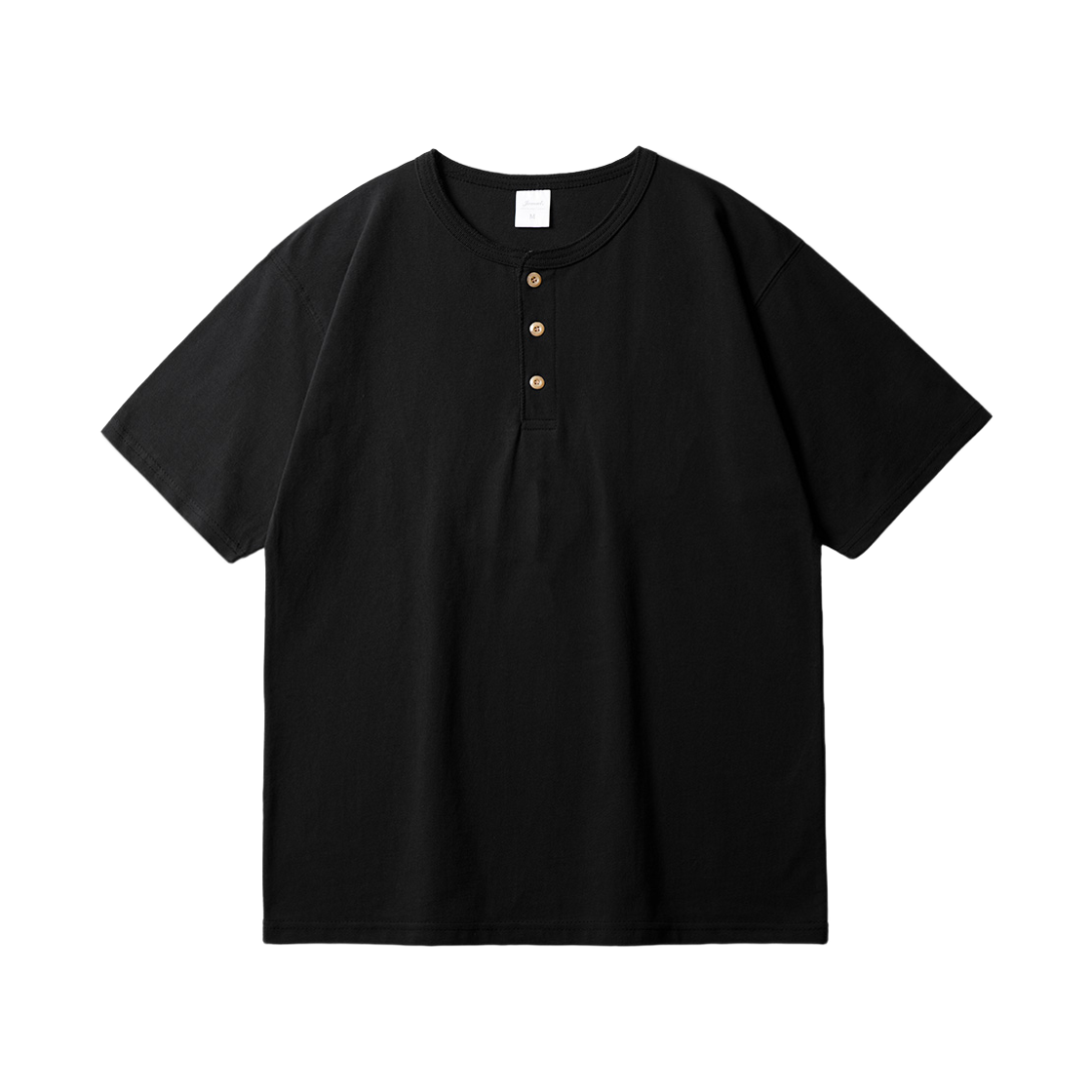 KJST2707_black_29 JEMUT Round Henry Neck Short Sleeve Black KJST2707