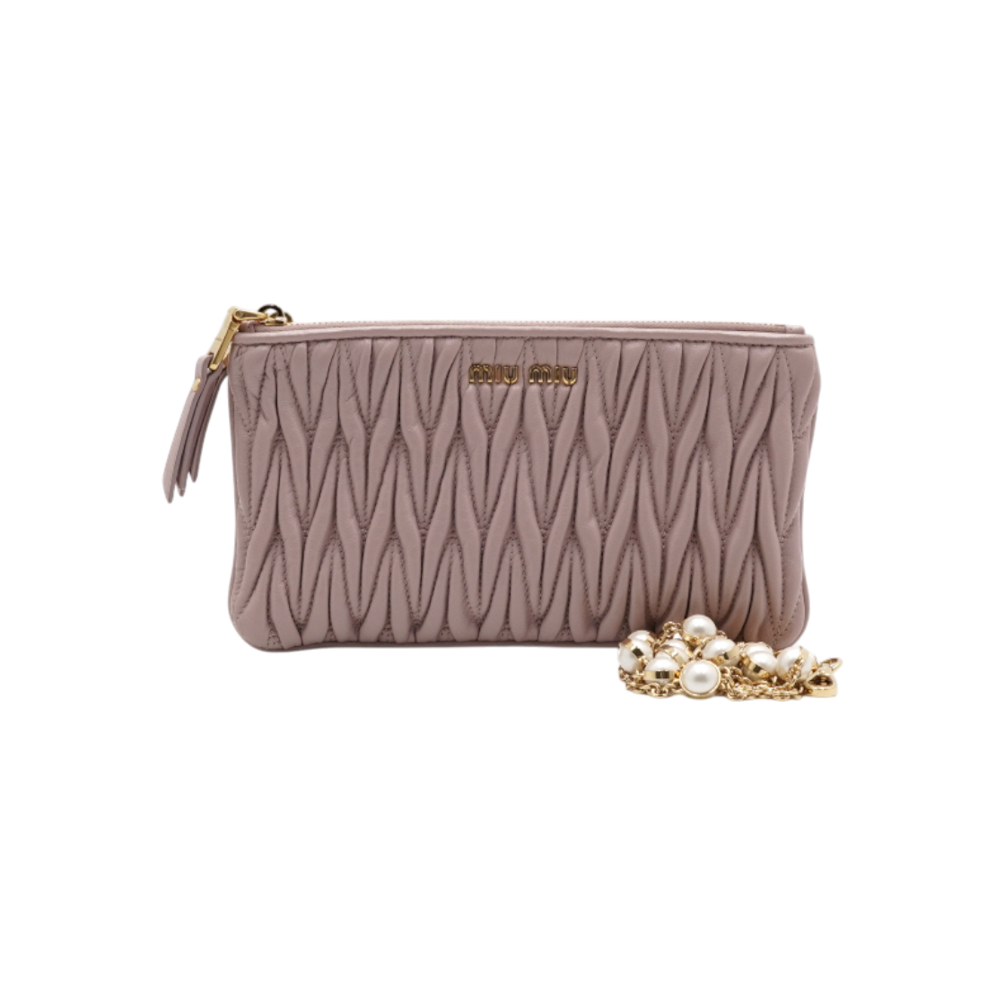 ITL67JK38UKL Miu Miu Pink Matelasse Pearl Chain Shoulder Bag