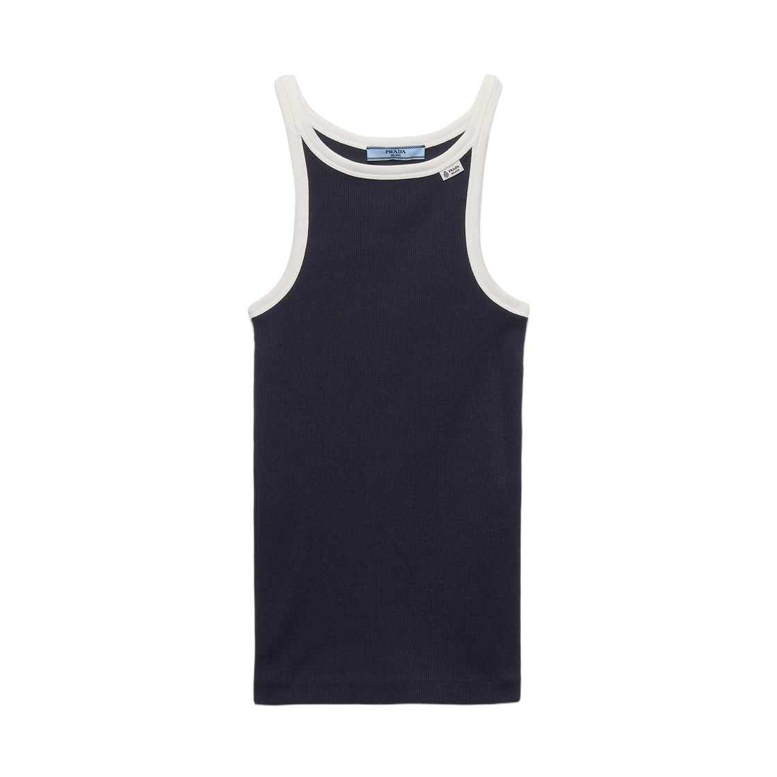 (W) 프라다 립드 니트 탱크탑 블루 화이트((W) Prada Ribbed Knit Tank Top Blue White)