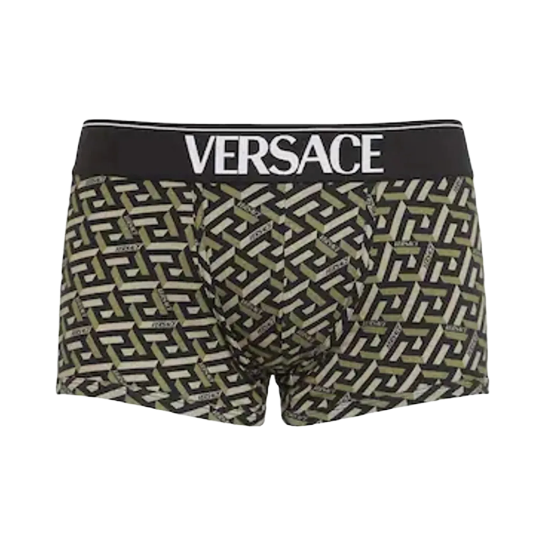 1000957-1A01879-5B160 Versace Logo Waistband Monogram Boxer Briefs Black Khaki