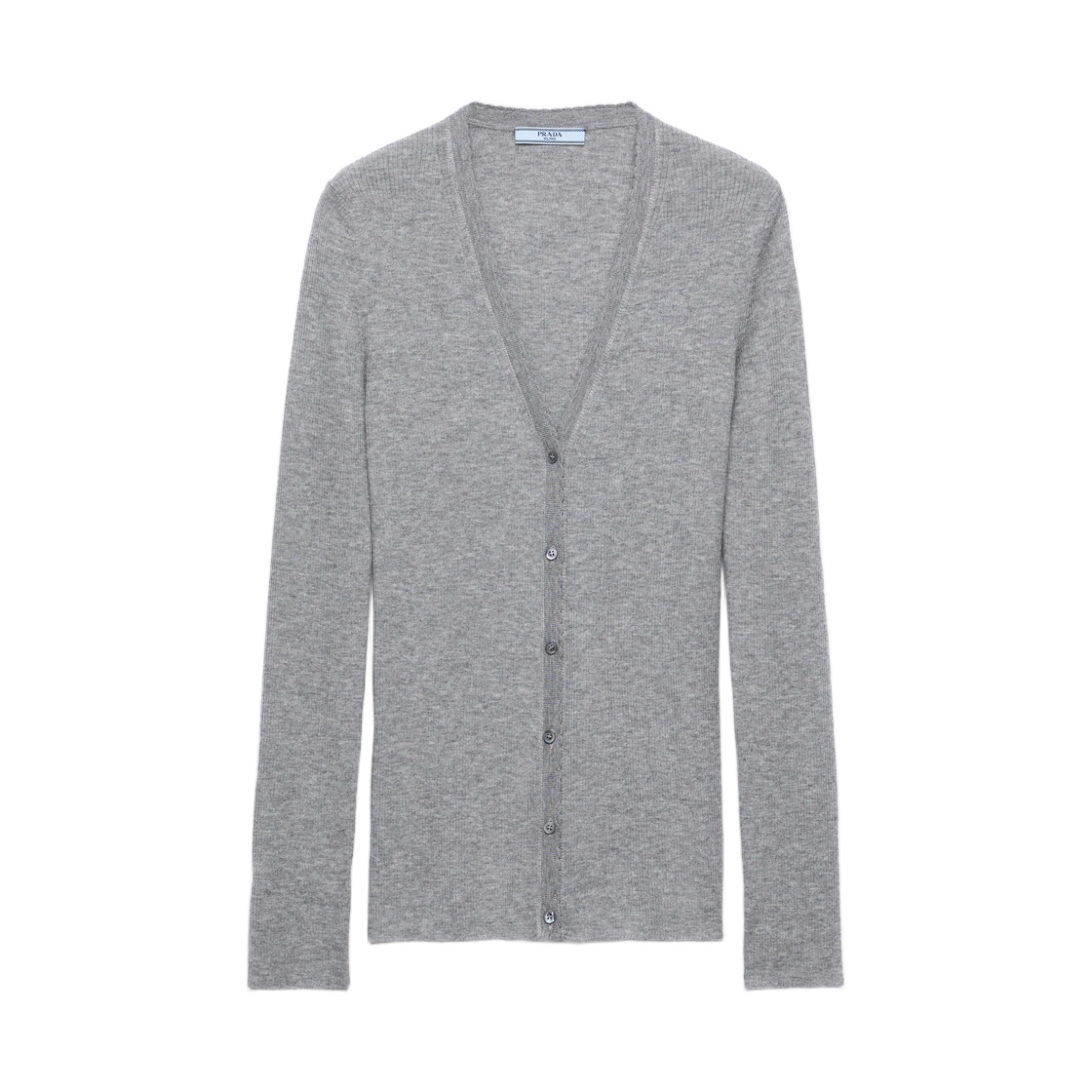 (W) 프라다 립드 캐시미어 가디건 그레이((W) Prada Ribbed Cashmere Cardigan Grey)