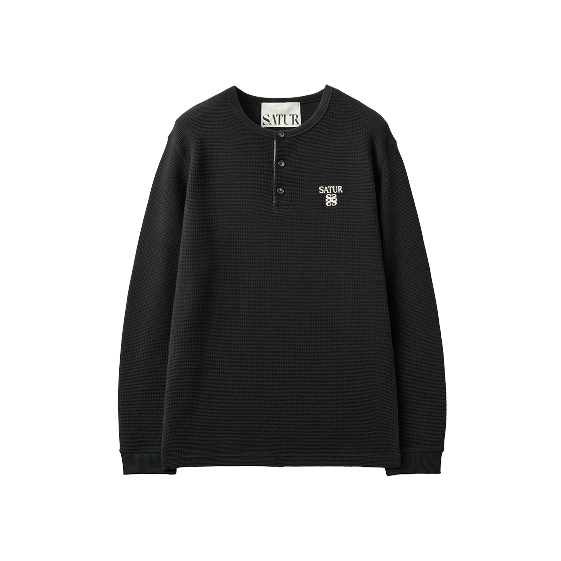 세터 와플 헨리넥 롱 슬리브 블랙(SATUR Waffle Henley Neck Long Sleeve Black) - 1