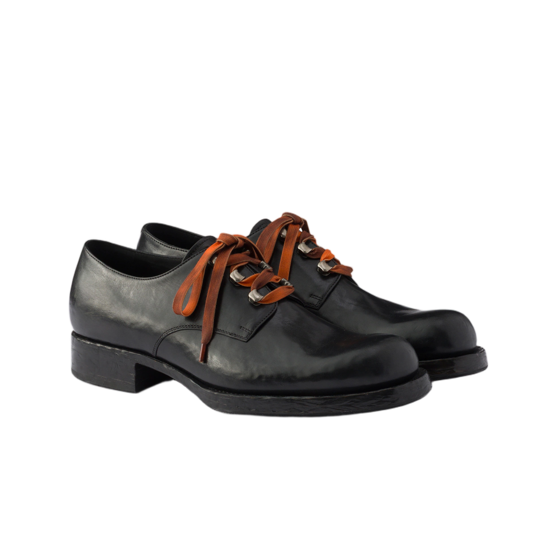 프라다 앤틱 레더 레이스업 슈즈 블랙(Prada Antiqued Leather Lace-Up Shoes Black) - 2