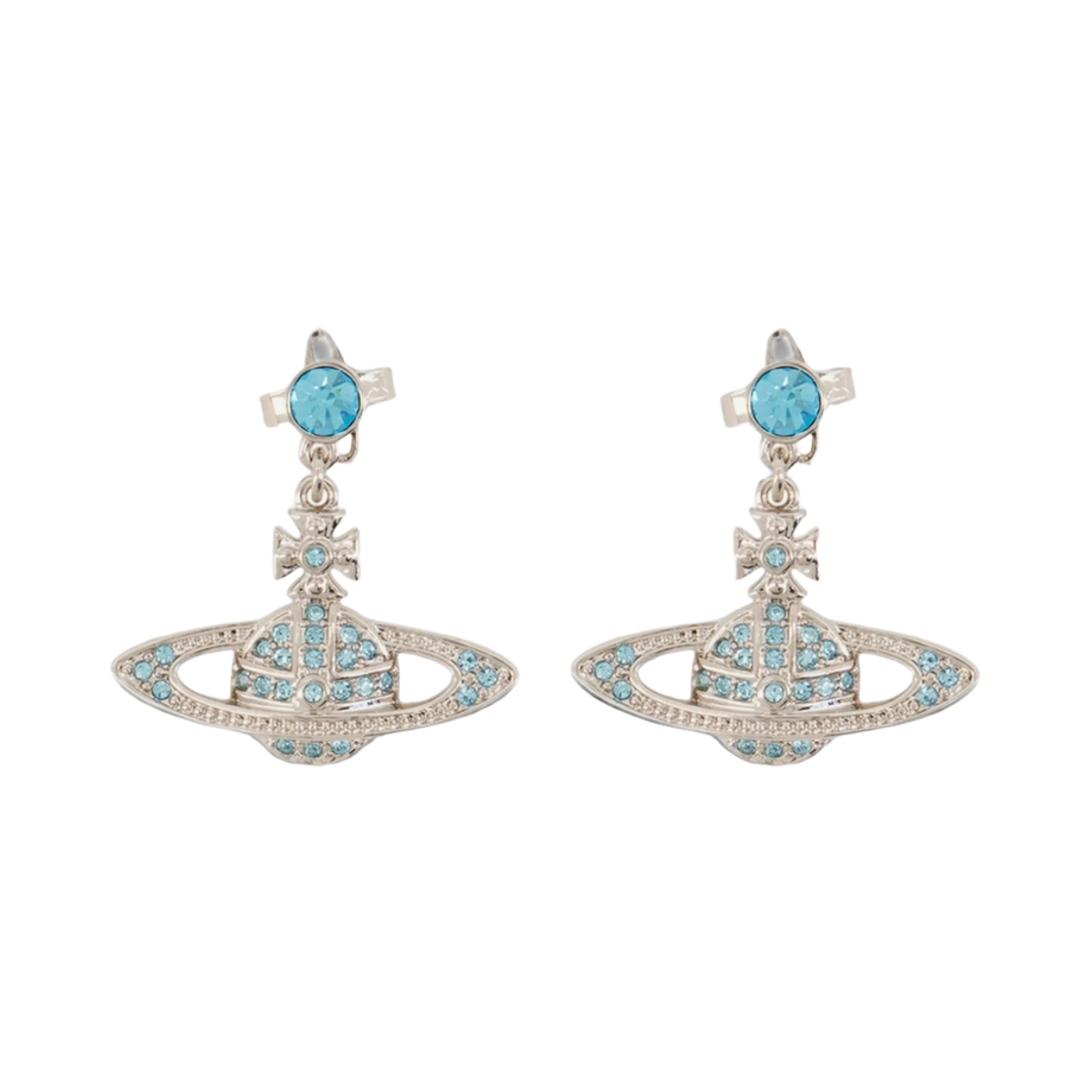 62020025-02P763 (W) Vivienne Westwood Mini Bas Relief Drop Earrings Blue Silver