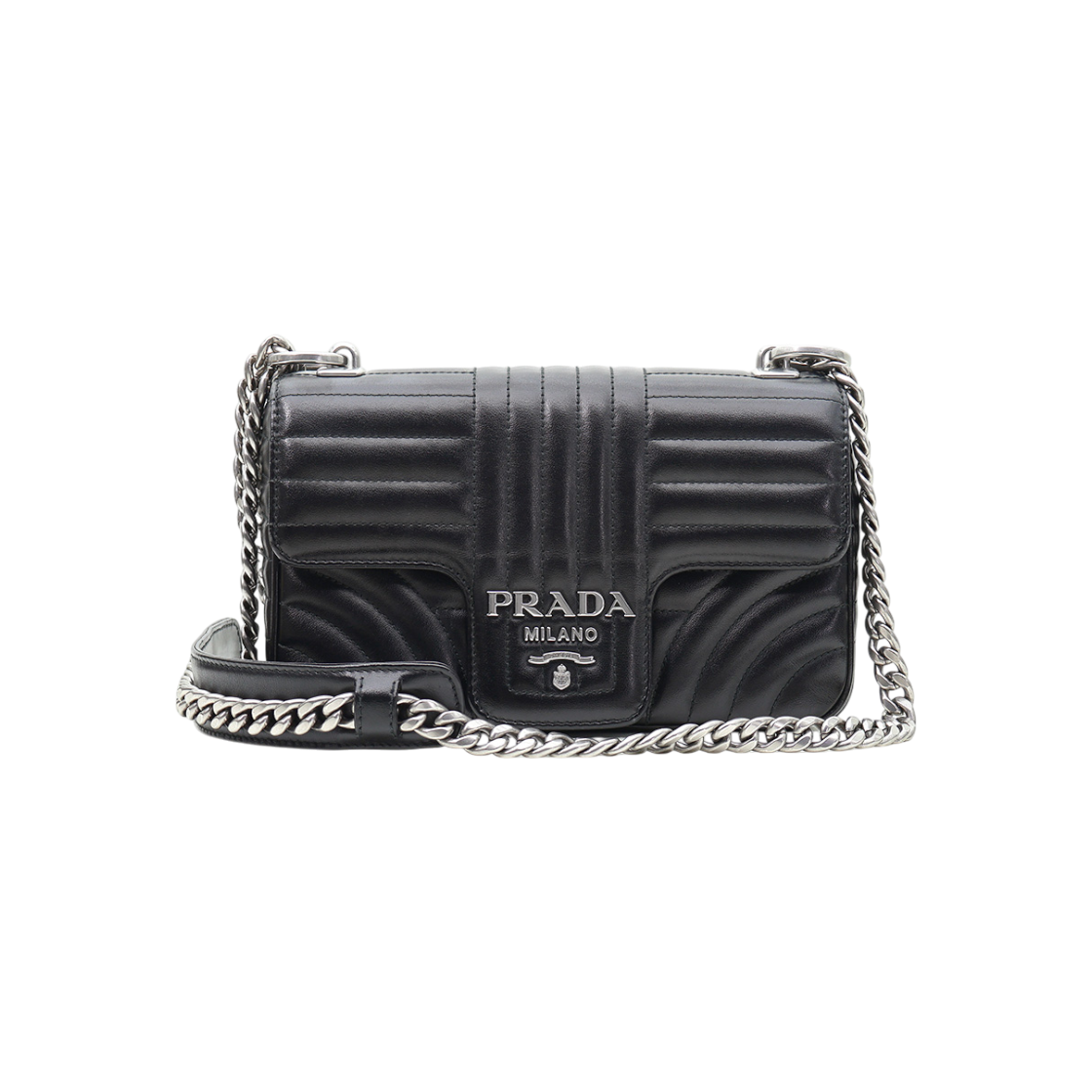 ITCL2UN99CG9 Prada 1BD107 Black Soft Calfskin Silver Diagram Small Chain Shoulder Bag
