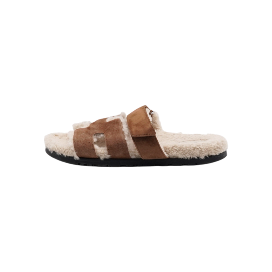 ITNIMLFHIWWM Hermes H222929Z Cedre Shearling H Logo Suede Brown Craft Ecru Sandals