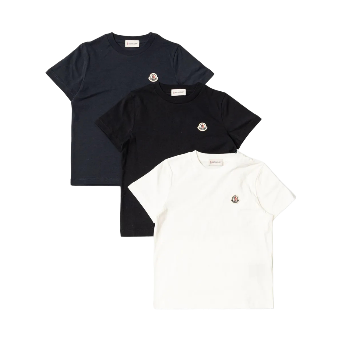 L2-954-8C00013-89AT9-3P1 (Kids) Moncler Logo Cotton T-Shirt White Black (3 Pack)