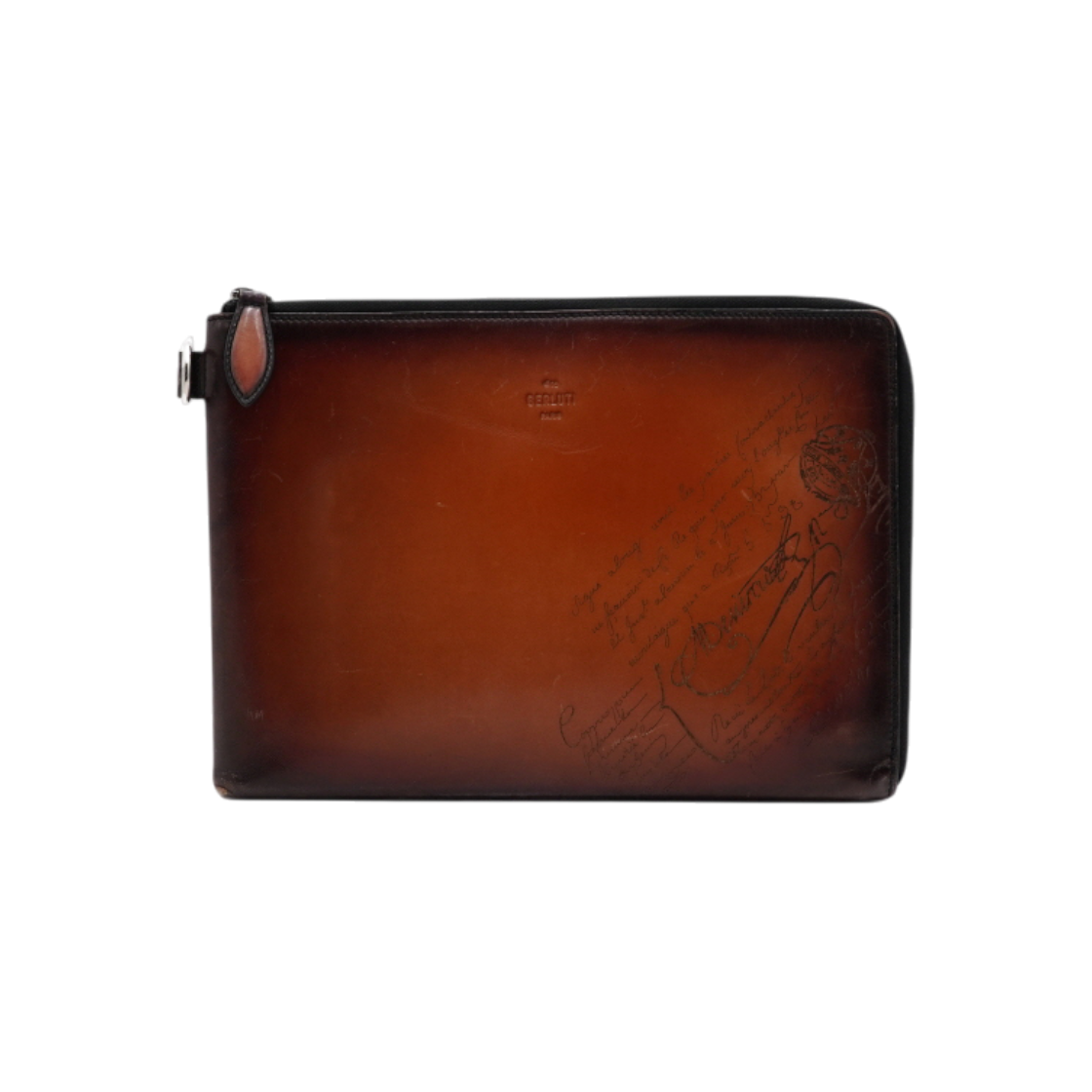 ITVU8PLMRS7M Berluti E0231P Brown Nino GM Scritto Leather Zip Clutch Bag