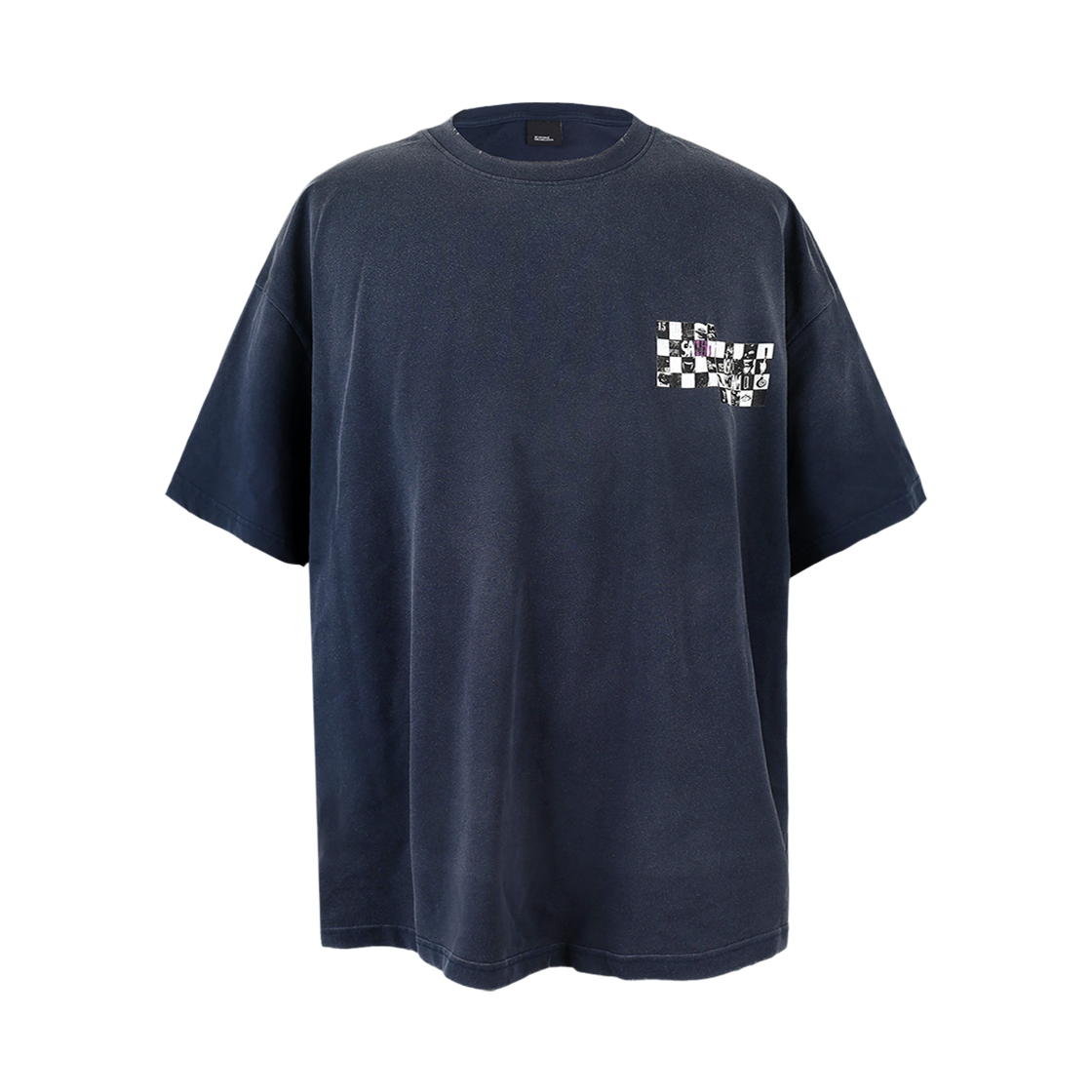 어웬드 스노우 워시드 체커 티셔츠 다크 네이비(Awende Snow Washed Checker T-Shirt Dark Navy)