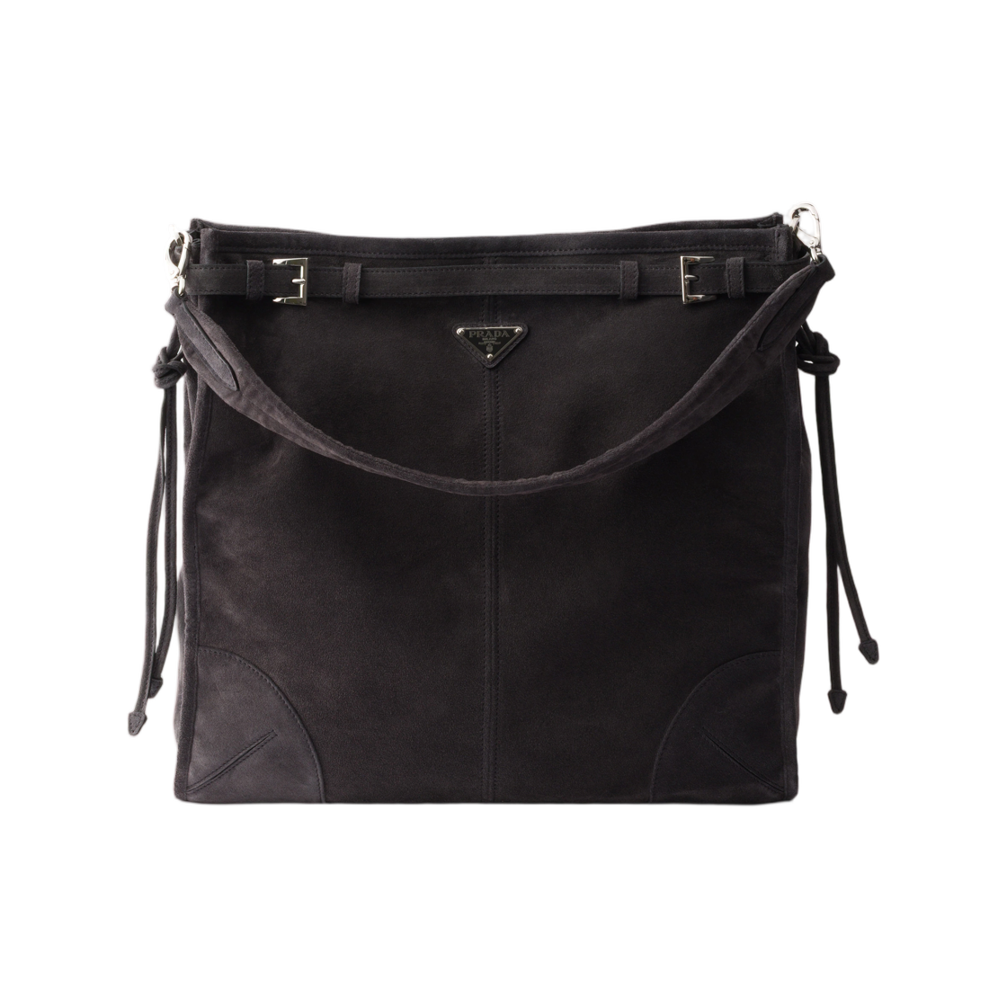 2VH215-2C4S-F0308 Prada Bonnie Suede Shoulder Bag Anthracite Gray