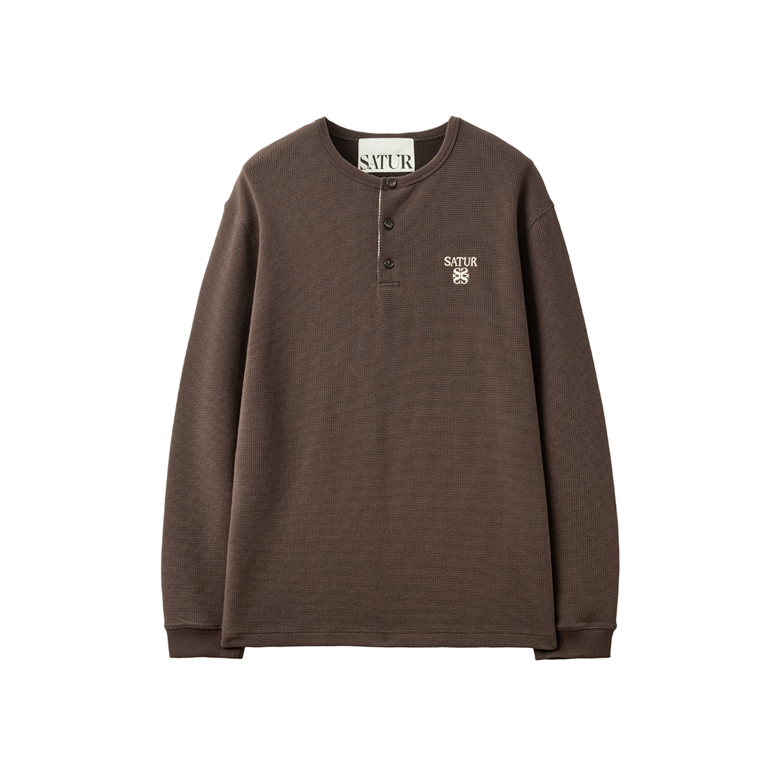 세터 와플 헨리넥 롱 슬리브 브라운(SATUR Waffle Henley Neck Long Sleeve Brown)