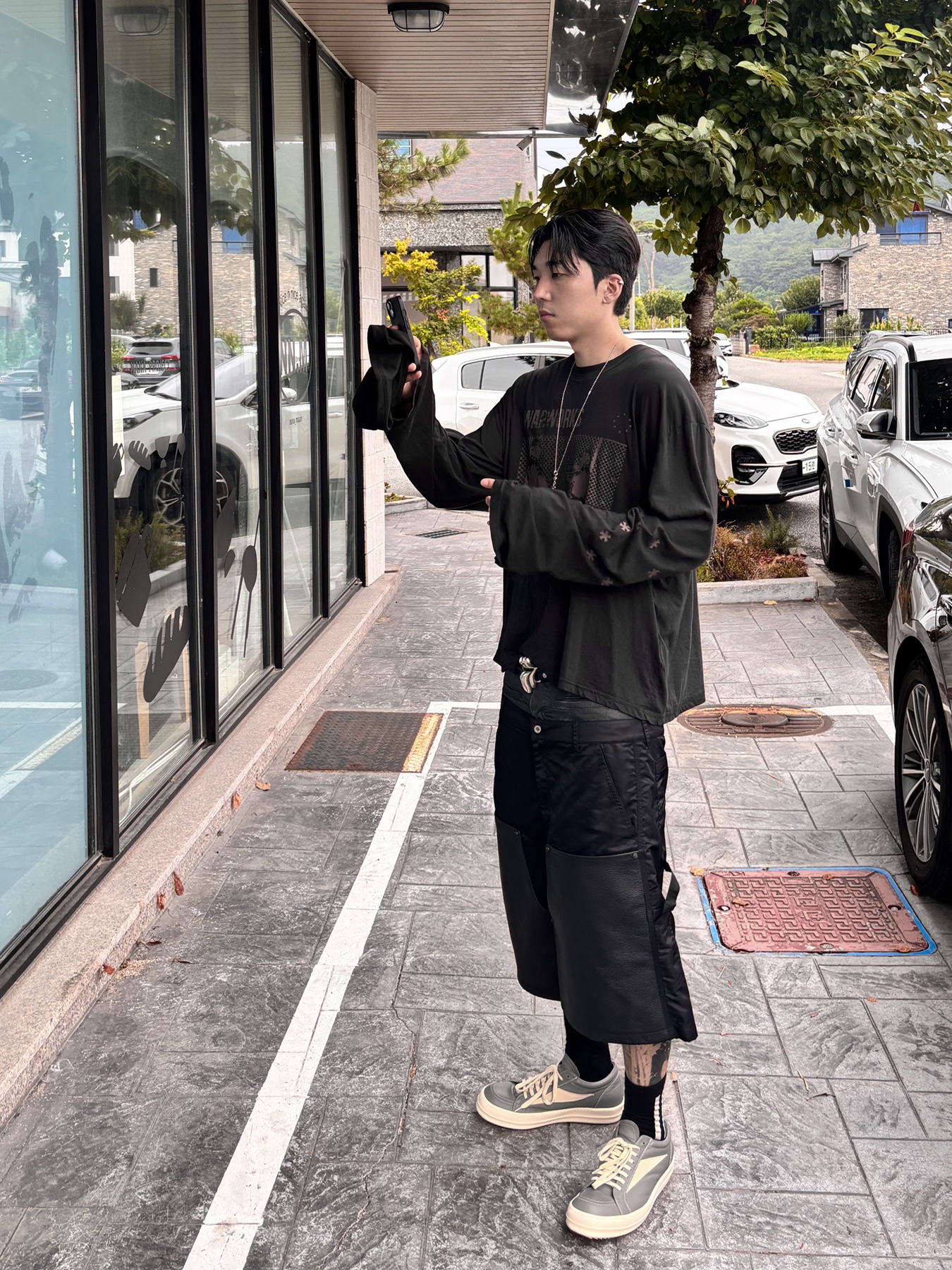 Wapworks Airflow Light Long Sleeve Black, Rick Owens Vintage Sneaks Black Milk 착용 스타일 - 7