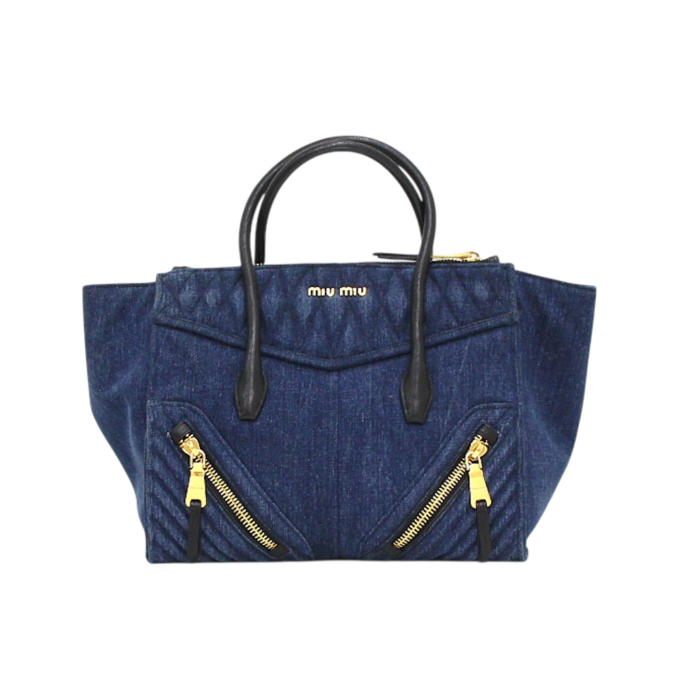 ITELGLR372SR Miu Miu RN1031 Denim Biker Tote Bag