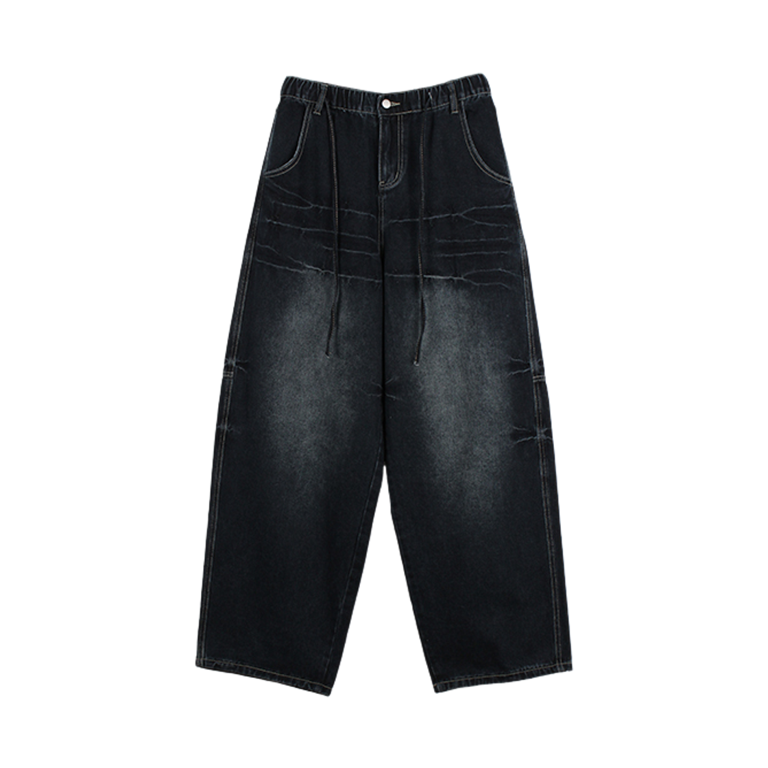 지크립 페이드 워싱 다트 커브드 데님 와이드 밴딩 팬츠 딥블루(GCLIP Fade-Washed Darts Curved Denim Wide Banding Pants Deep Blue) - 1
