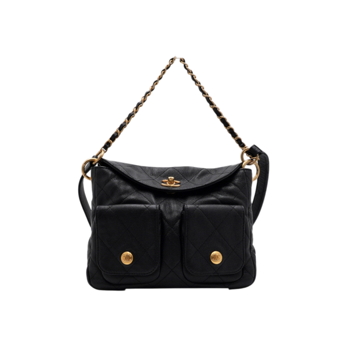 ITSF7EPHBDSN Chanel AS5384 Grained Calfskin Caviar CC Two Pocket Shoulder Bag