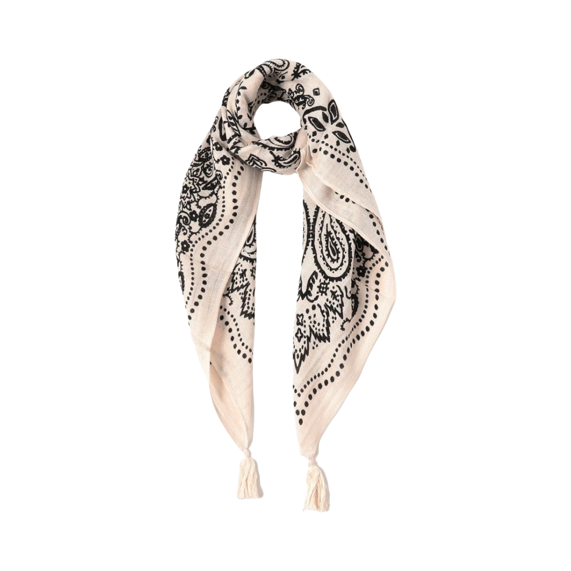 64-45-0752-578 (W) Demi-Luxe Beams x Manipuri Bandana Tassel Stole White