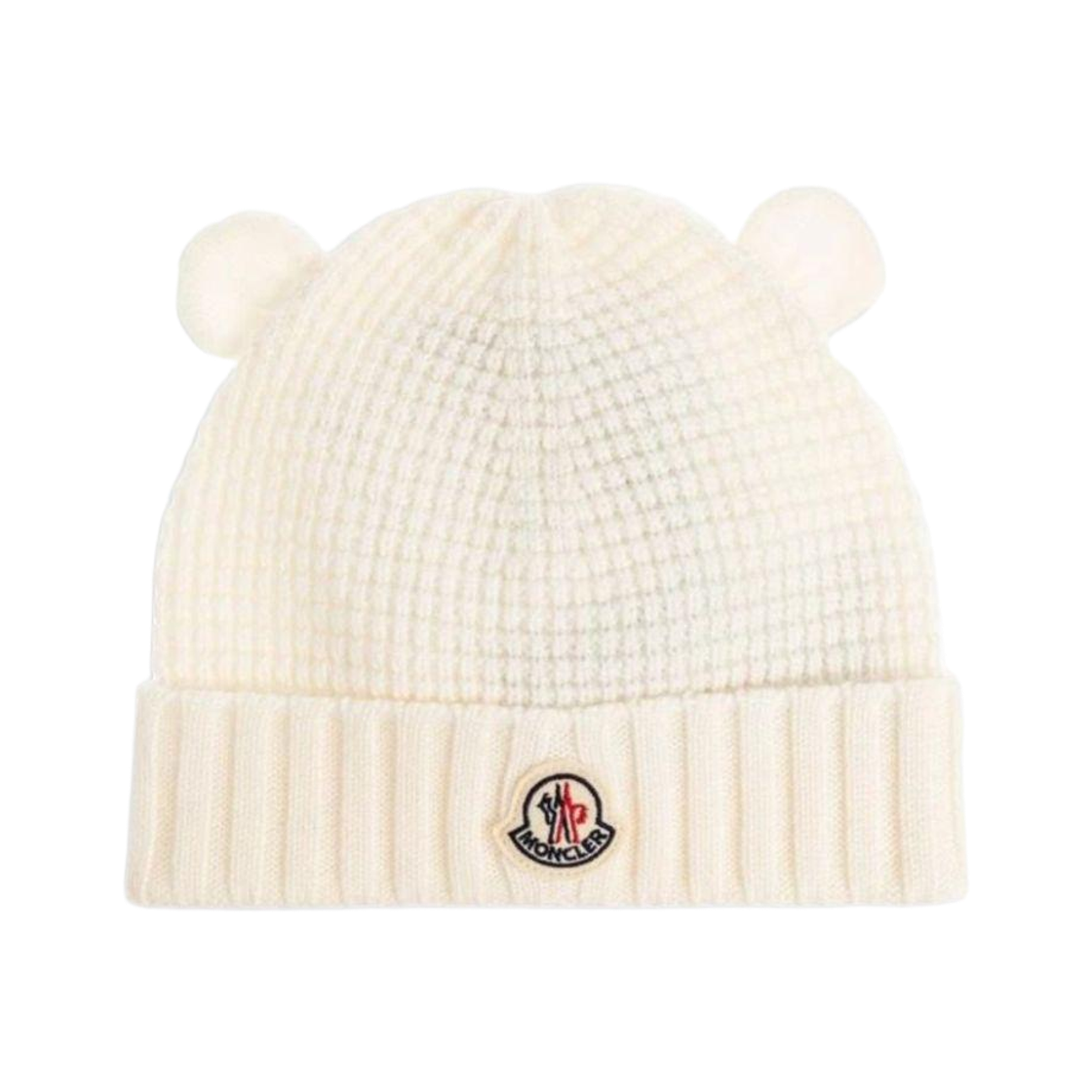 L2-951-3B00005-M1131-040 (Kids) Moncler Logo Teddy Bear Wool Beanie Ivory - 26FW