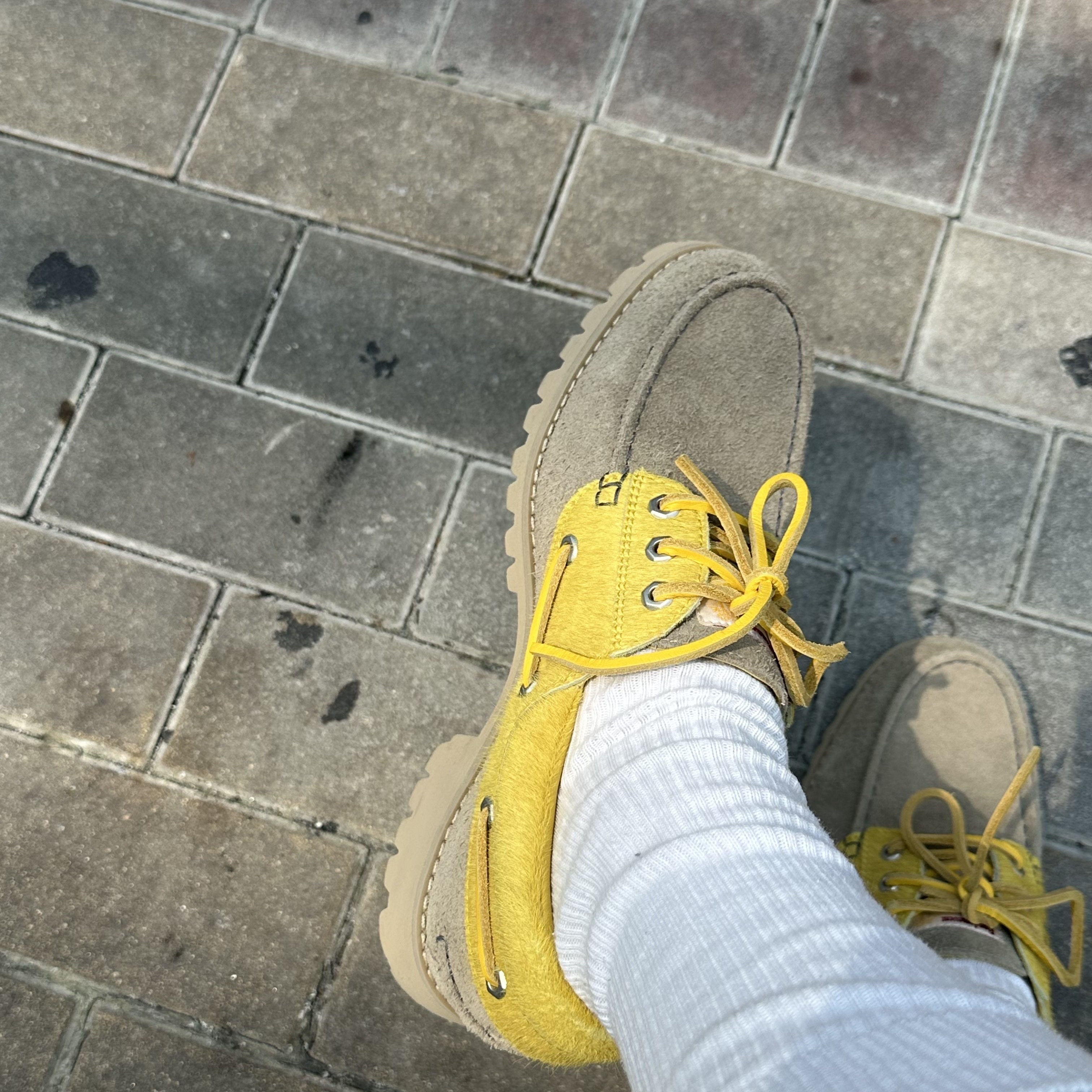 Timberland x Randomevent 3-Eye Boat Shoes Vibram Light Beige - Medium 착용 스타일 - 3