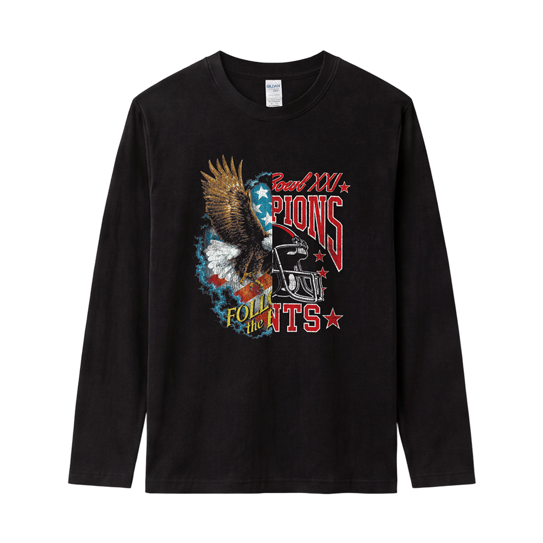76400_Black Gildan X Vintage Collection EAGLE & GIANTS Long Sleeve T-Shirt Black