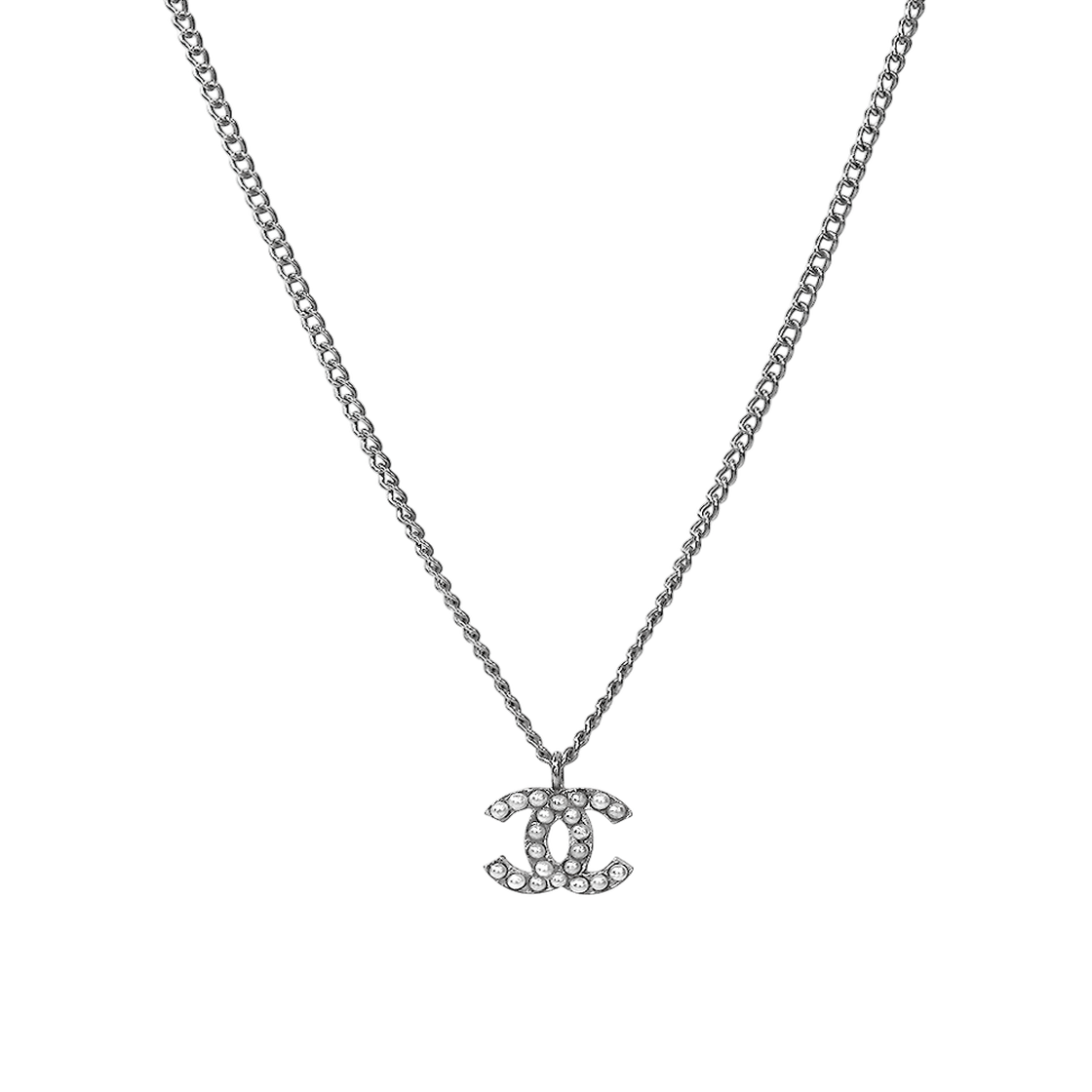 ITN2WKP28NMP Chanel Pearl CC Silver Necklace A-B63267