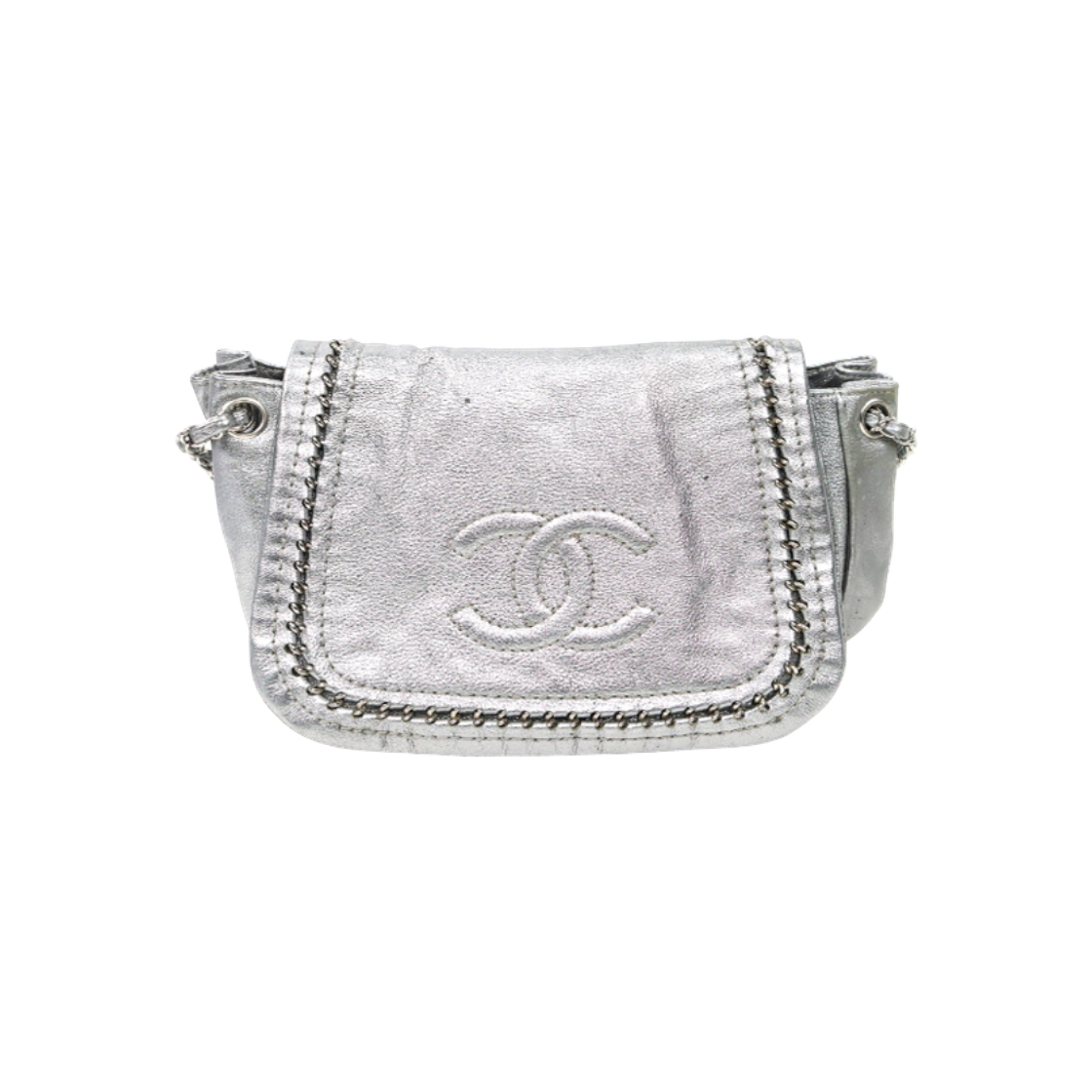 ITEJVKL2996J Chanel Silver Big CC Flap Around Chain Shoulder Bag A-A63382
